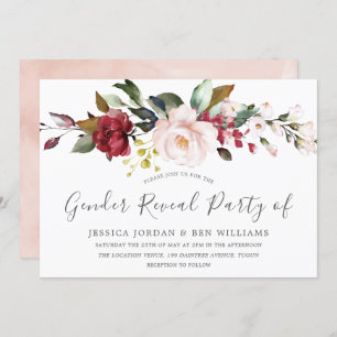 Invitation Fleurs d'aquarelle rose pâle Fête de révélation de