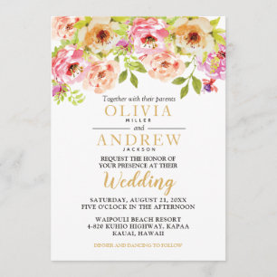Invitation Fleurs d'aquarelle rose printanier   MARIAGE