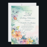 Invitation Fleurs d'aquarelle rose turquoise 21e anniversaire<br><div class="desc">Plutôt turquoise, jaune et rose aquarelle fleurs pastel 21ème anniversaire invitation pour les femmes. Le texte, les polices de caractères et le libellé sont entièrement personnalisables, donc bien que cette carte soit conçue pour une dame qui célèbre son 21e anniversaire, elle peut être customisée pour n'importe quel âge. Contactez-nous pour...</div>
