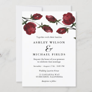 Invitation Fleurs d'aquarelle rouge romantique Mariage blanc