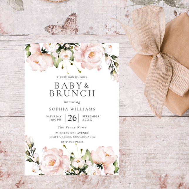 Invitation Fleurs d'aquarelle rousse Baby shower Brunch (Créateur téléchargé)