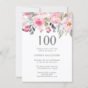 Invitation Fleurs d'aquarelle rousse Elégant 100e anniversair