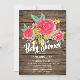 Invitation Fleurs d'aquarelle rustique Baby shower filles