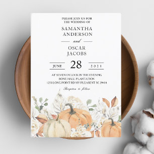 Invitation Fleurs d'aquarelle tendance et Citrouille automne