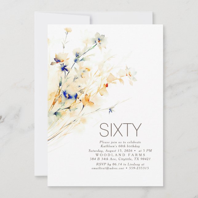 Invitation Fleurs d'aquarelle Terre à l'automne (Devant)