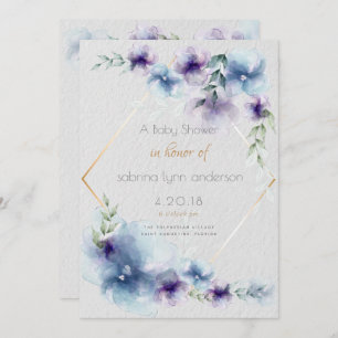 Invitation Fleurs d'aquarelle translucides Bleu-Violet