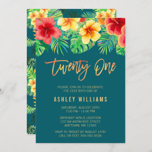 Invitation Fleurs d'aquarelle tropicale 21e anniversaire