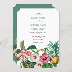 Invitation Fleurs d'aquarelle tropicale et Mariage de verdure