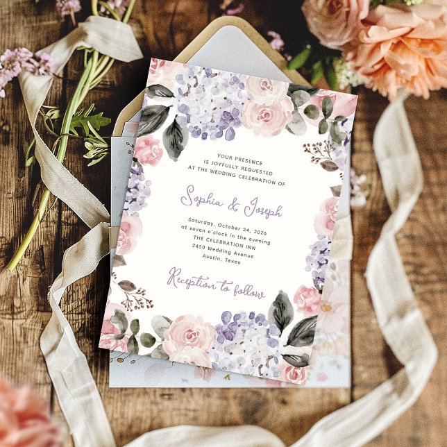 Invitation Fleurs d'aquarelle vintages | MARIAGE (Créateur téléchargé)