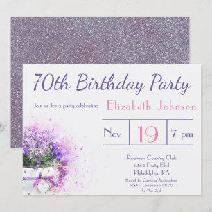 Invitation Fleurs d'aquarelle violette 70e anniversaire