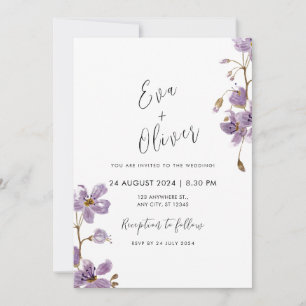 Invitation Fleurs d'aquarelle violette Calligraphie Mariage B