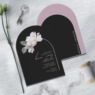 Invitation Fleurs d'arche Mariage Fête Prénuptiale Noir Mauve