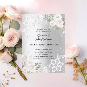 Invitation Fleurs d'argent diamant 60e anniversaire mariage