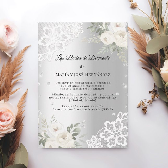 Invitation Fleurs d'Argent Noces de Diamant (Créateur téléchargé)
