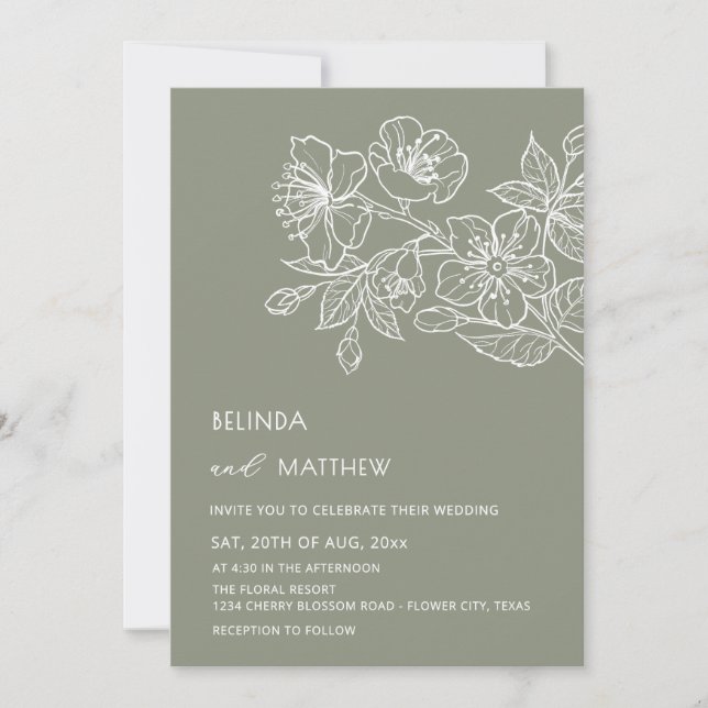 Invitation Fleurs d'art en ligne blanche Mariage décontracté  (Devant)