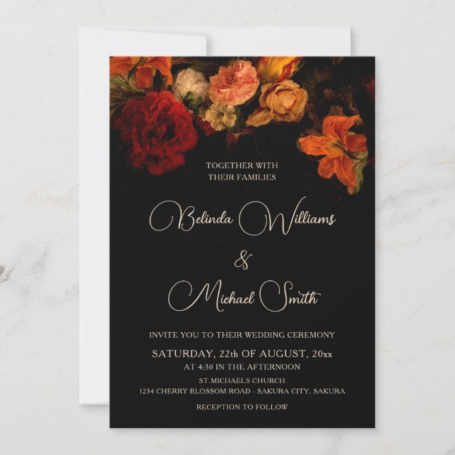Invitation Fleurs d'art fin romantique sombre  (Devant)