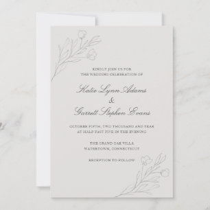 Invitation Fleurs d'Art Gris Mariage élégant