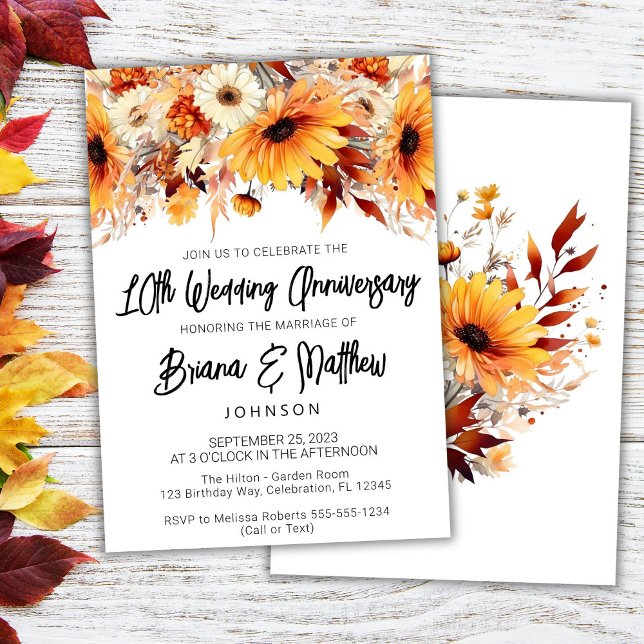 Invitation Fleurs d'automne 10e anniversaire de mariage  (Créateur téléchargé)