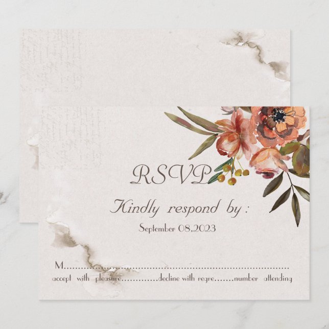 Invitation Fleurs d'automne à l'aquarelle chic RSVP  (Devant / Derrière)