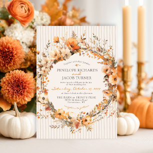 Invitation Fleurs d'automne aquarelle ivoire marron Mariage d