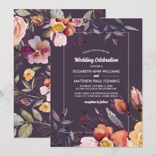 Invitation Fleurs d'automne Aquarelle Mariage de prune