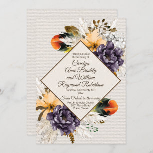 Invitation Fleurs d'automne avec Mariage de laiton et de plum