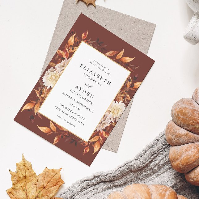 Invitation Fleurs d'automne beige 2 Mariage - Marron (Créateur téléchargé)