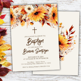 Invitation Fleurs d'automne beige Baptême