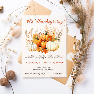 Invitation Fleurs d'automne Citrouille blanche Dîner de Thank