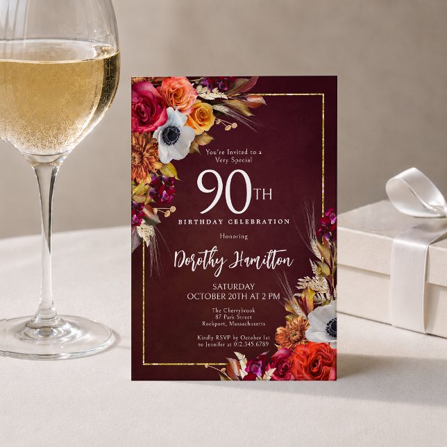 Invitation Fleurs d'automne de Bourgogne pour 90e anniversair (Créateur téléchargé)