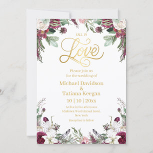 Invitation Fleurs d'automne, élégant mariage avec feuille d'o