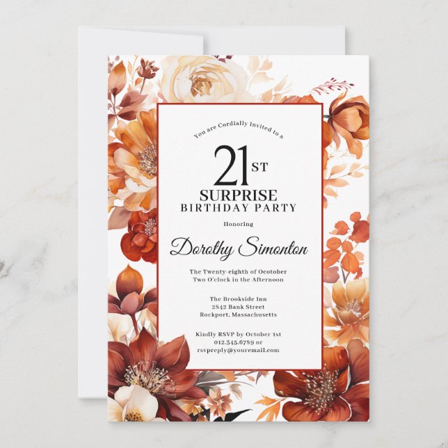 Invitation Fleurs d'automne en terre cuite 21e anniversaire s (Devant)