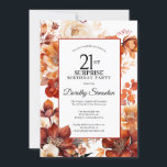 Invitation Fleurs d'automne en terre cuite 21e anniversaire s<br><div class="desc">D'élégantes fleurs d'aquarelle orange en terre cuite créent un cadre floral audacieux sur cette invitation à l'anniversaire fleuri de l'automne. Un script simple lui donne une ambiance moderne.</div>