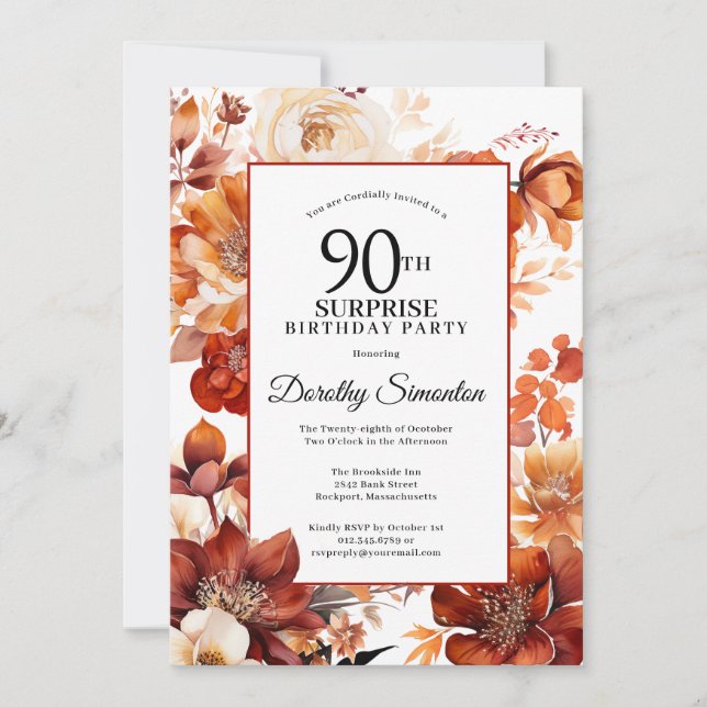 Invitation Fleurs d'automne en terre cuite 90e Anniversaire s (Devant)