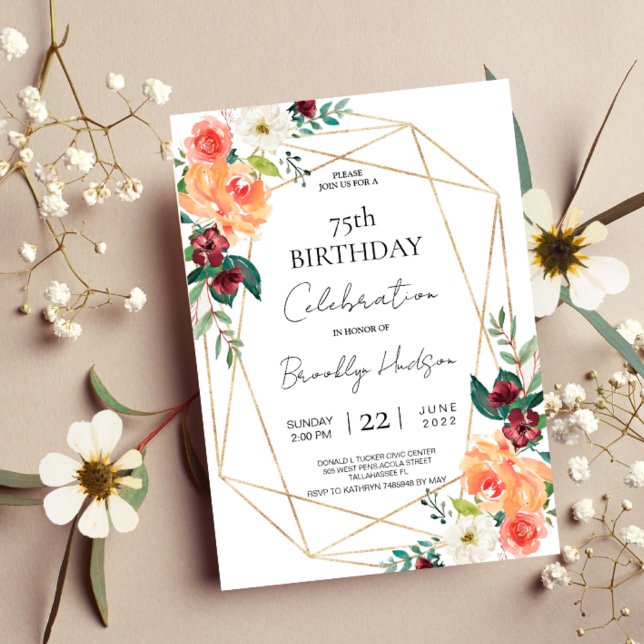 Invitation Fleurs d'automne et cadres dorés Anniversaire excl (Créateur téléchargé)