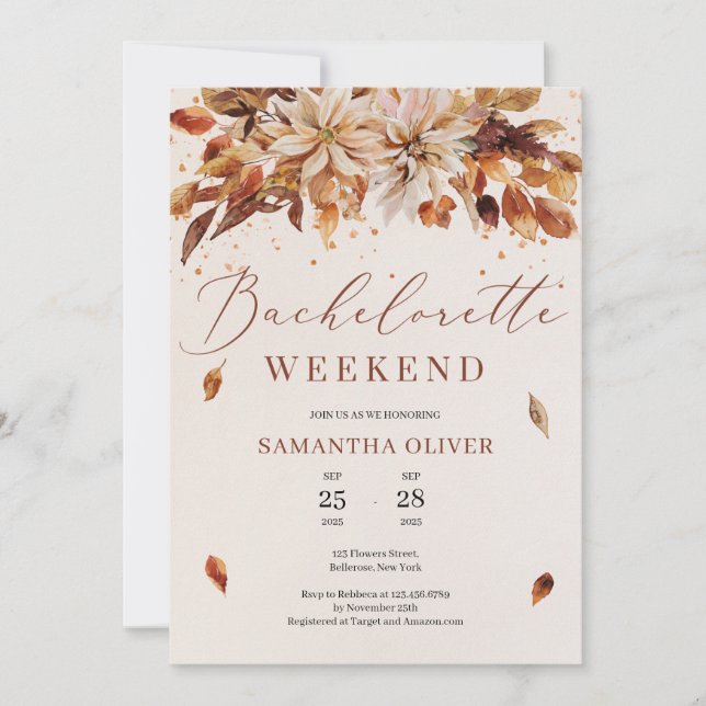 Invitation Fleurs d'automne et d'automne Boho Bachelorette We (Devant)
