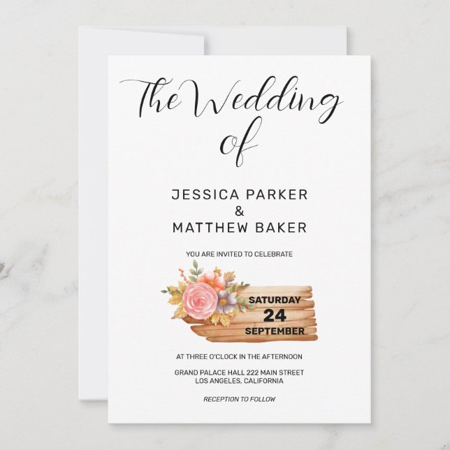 Invitation Fleurs d'automne et Mariage de bois (Devant)