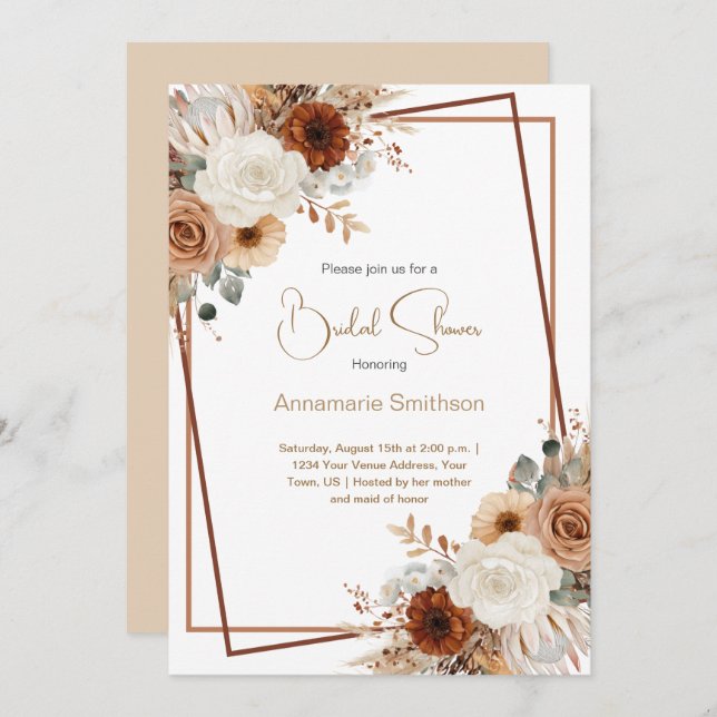 Invitation Fleurs d'automne Fête des mariées géométrique de c (Devant / Derrière)