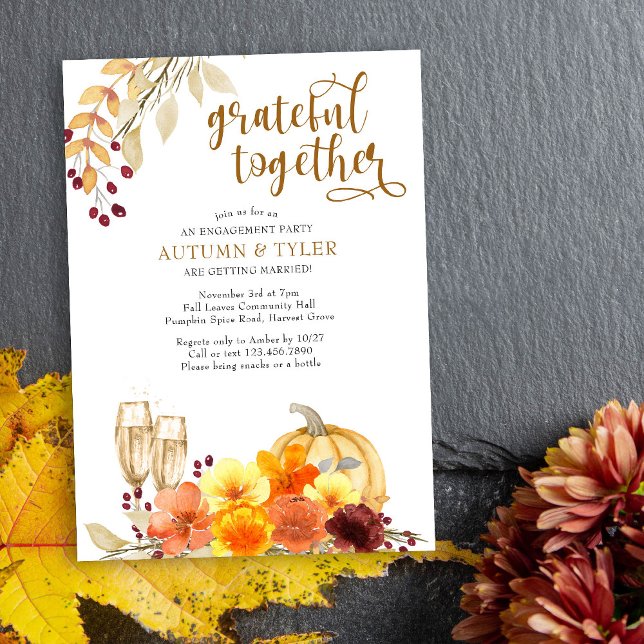 Invitation Fleurs d'automne Grateful Together Engagement Part (Fall Engagement Party Invite from my Engagement Party Invitations Collection)