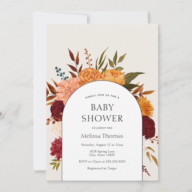 Invitation Fleurs d'automne, mamans et Baby shower d'arche de (Devant)