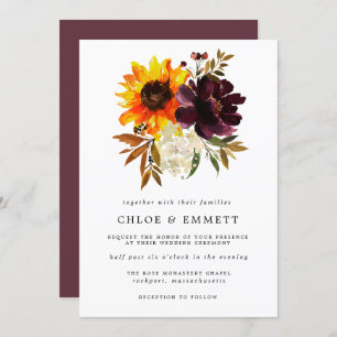 Invitation Fleurs d'automne Mariage de tourbe violet de tourn