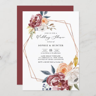 Invitation Fleurs d'automne Marsala Wedding shower géométriqu