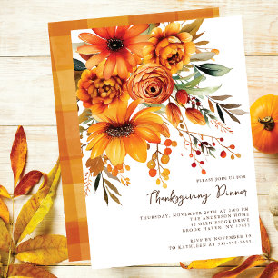 Invitation Fleurs d'automne orange colorées Thanksgiving