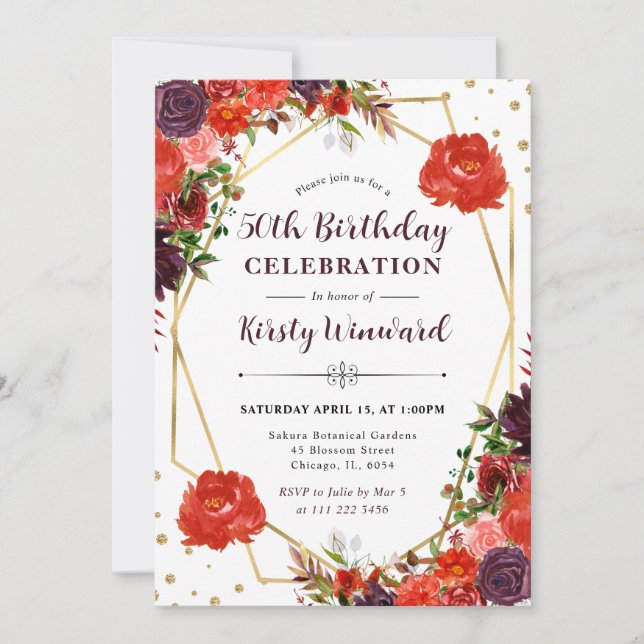Invitation Fleurs d'automne orange et marron 50e anniversaire (Devant)