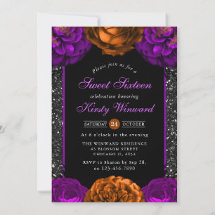 Invitation Fleurs d'automne orange et violettes Halloween Swe