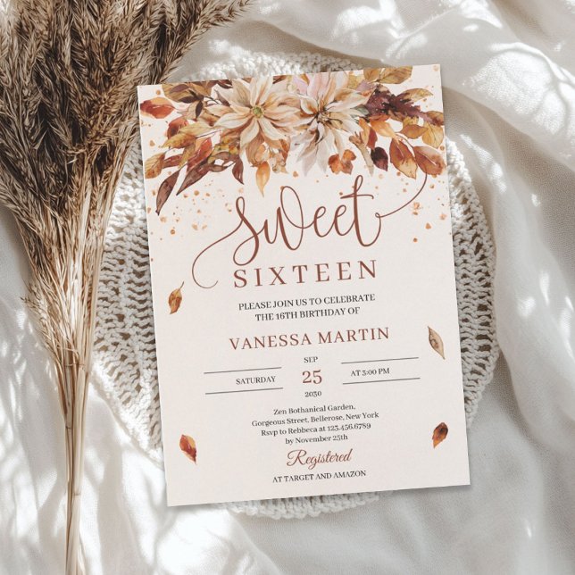 Invitation Fleurs d'automne Orange Marigold Sweet sixteen (Autumn Flowers Orange Marigold Sweet Sixteen Invitation)