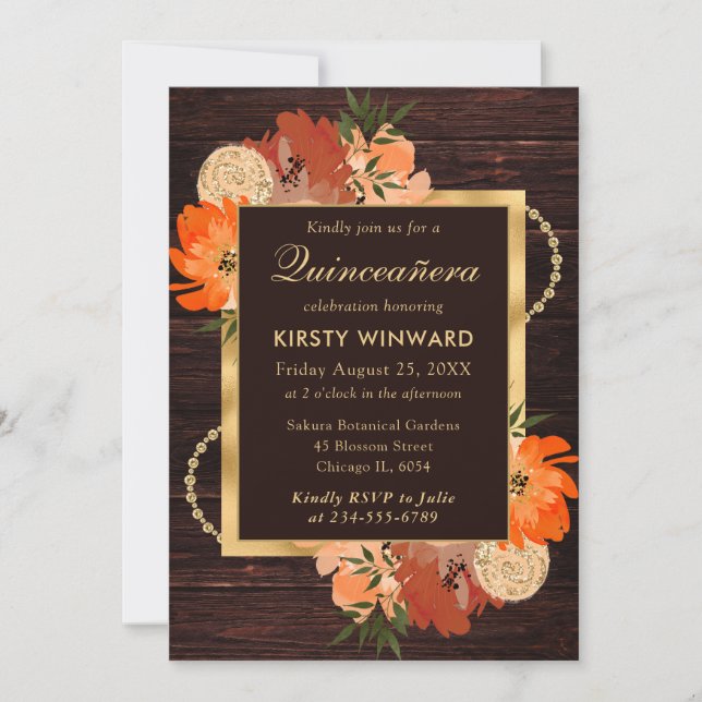 Invitation Fleurs d'automne rousses Quinceanera (Devant)