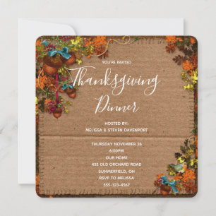 Invitation Fleurs d'automne rustiques et dîner de Thanksgivin