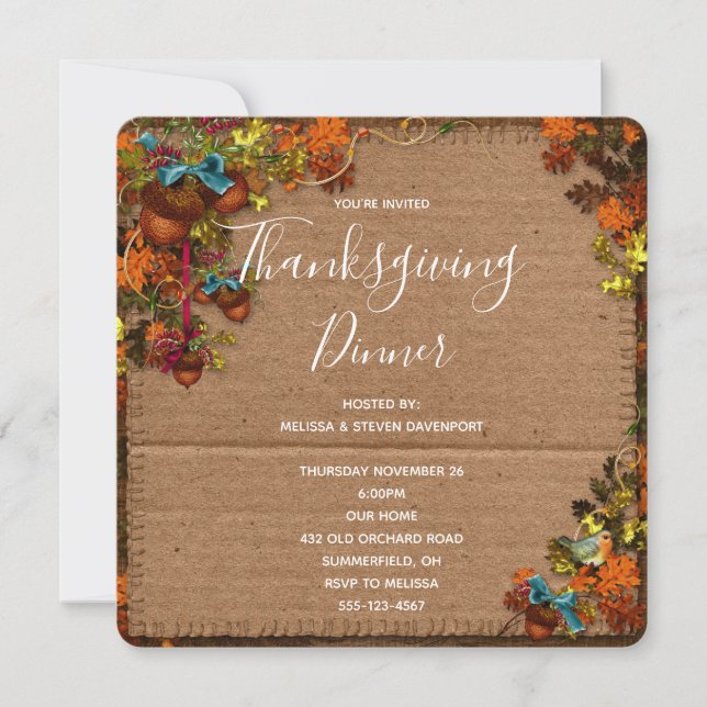 Invitation Fleurs d'automne rustiques et dîner de Thanksgivin (Devant)