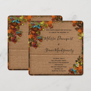 Invitation Fleurs d'automne rustiques & glands sur carton fau